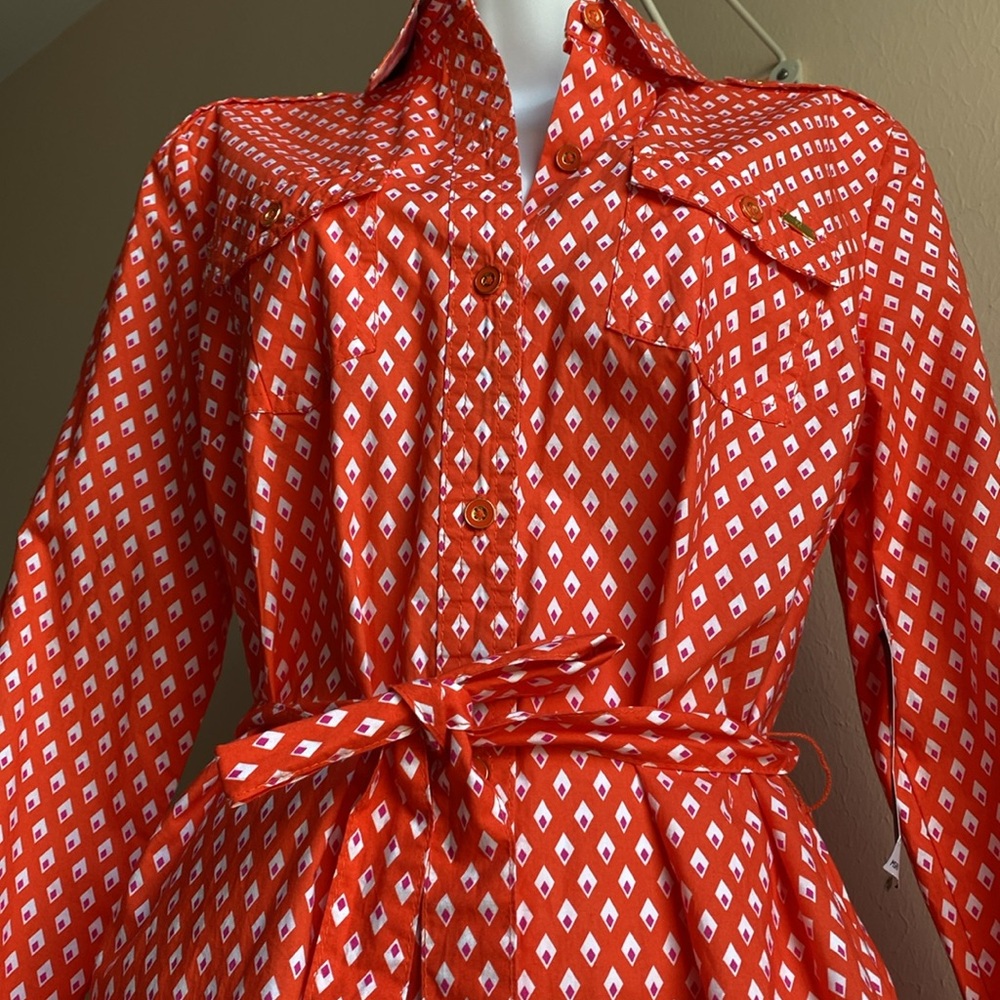 Tommy Hilfiger Shirtdress M 100% cotton NWT orange diamond pattern plaid…